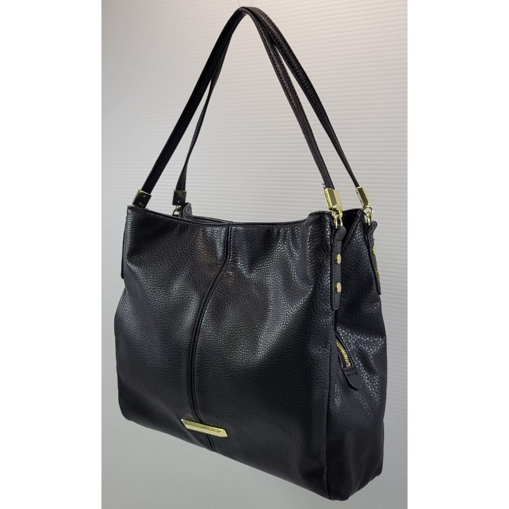 *Z1) Anne Klein Black Faux Pebble Leather Shoulder Tote Hand Bag Purse - Picture 3 of 16